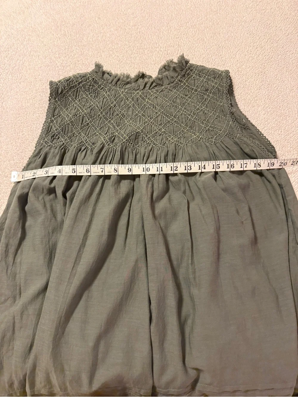 Free People Shea Smocked Yoke Shift Mini Dress Dried Basil Green Olive XS